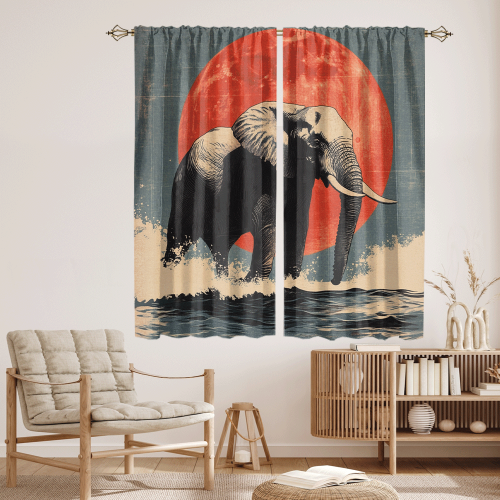 Watercolor Japanese Style Elephant Modern Wildlife Elephant Japanese Great Wave Red Sun CGCL 4