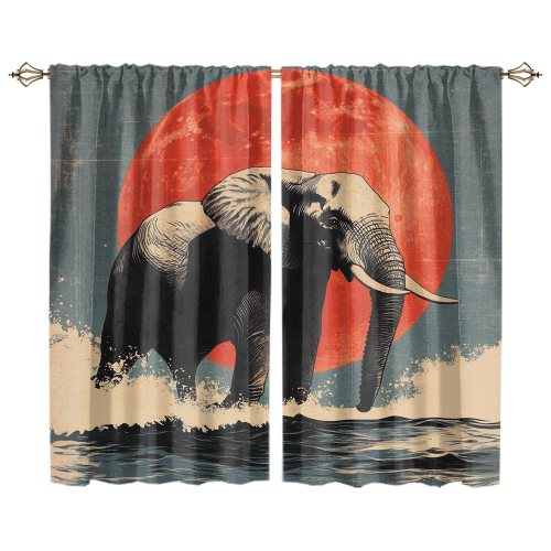 Watercolor Japanese Style Elephant Modern Wildlife Elephant Japanese Great Wave Red Sun CGCL 1 7