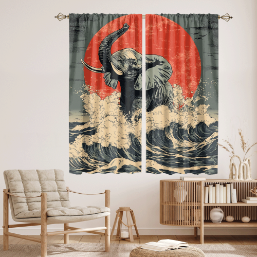 Abstract Japanese Style Elephant Rustic Wildlife Elephant Japan Great Wave Red Sun CGCL 4