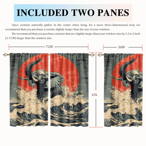 Abstract Japanese Style Elephant Rustic Wildlife Elephant Japan Great Wave Red Sun CGCL 2 7