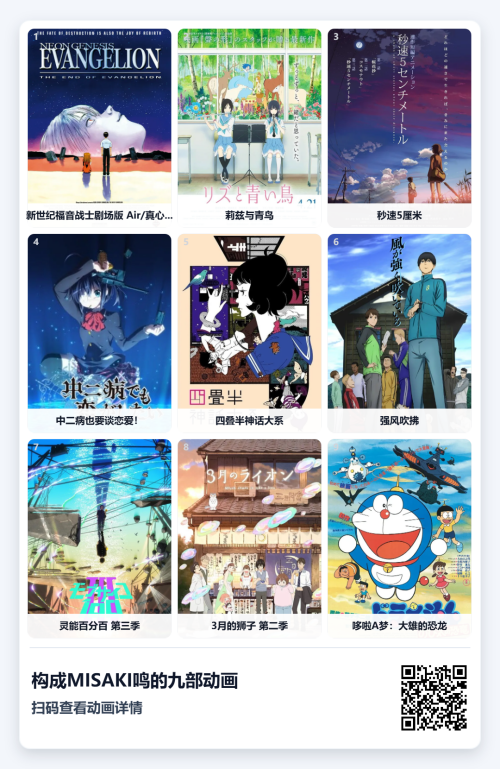构成MISAKI鸣的九部动画